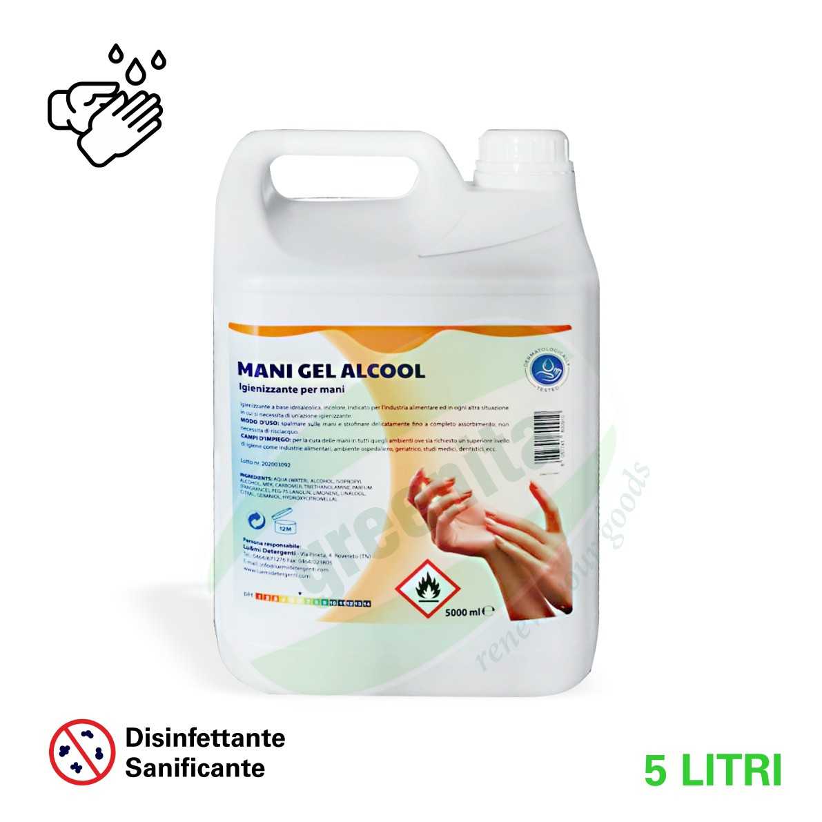 Mani Gel Alcool - 5 Litri Gel Igienizzante Mani