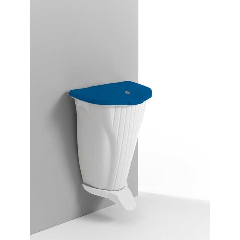 TTS - Pattumiera Wall-Up Bianca con Coperchio Blu